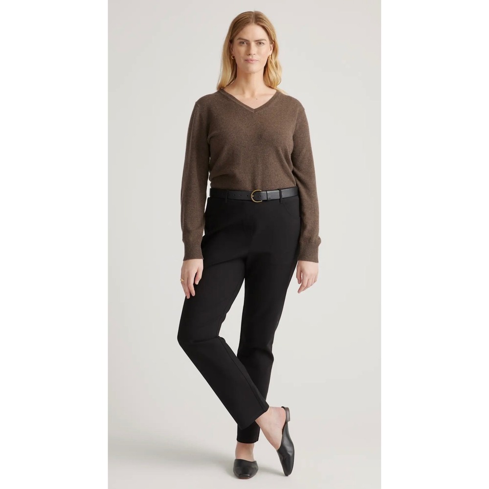 Quince Womens Black Ultra-Stretch Ponte Straight Leg Pants Large Workwear Office